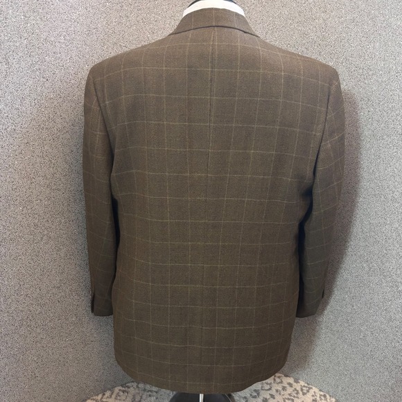 Hart Schaffner Marx Windowpane Plaid Blazer 44L Brown Sport Jacket Parisian Wool - Picture 7 of 16